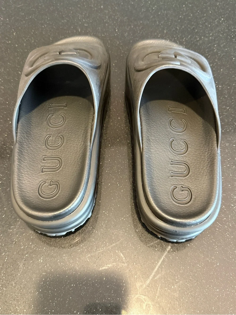 Gucci Matte Black Interlocking GG Slide Sandals